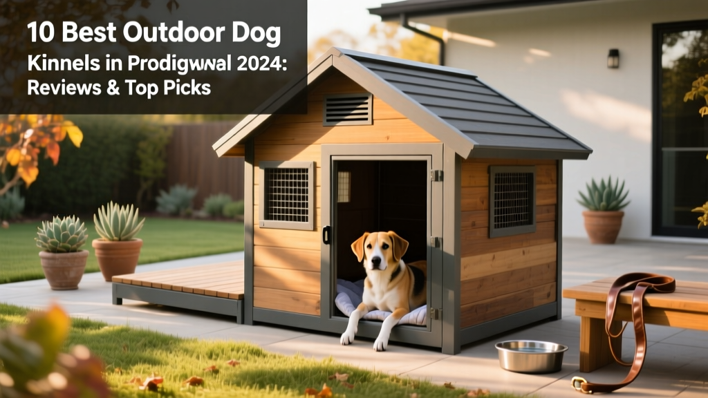 A sturdy, weather-resistant outdoor dog kennel installed on a grassy backyard patio