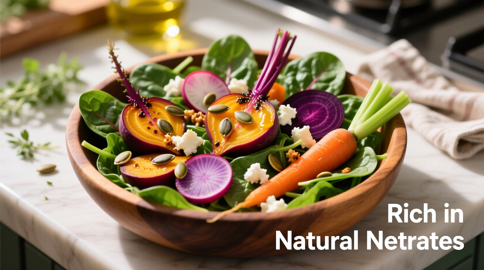Colorful beet and spinach salad rich in natural nitrates