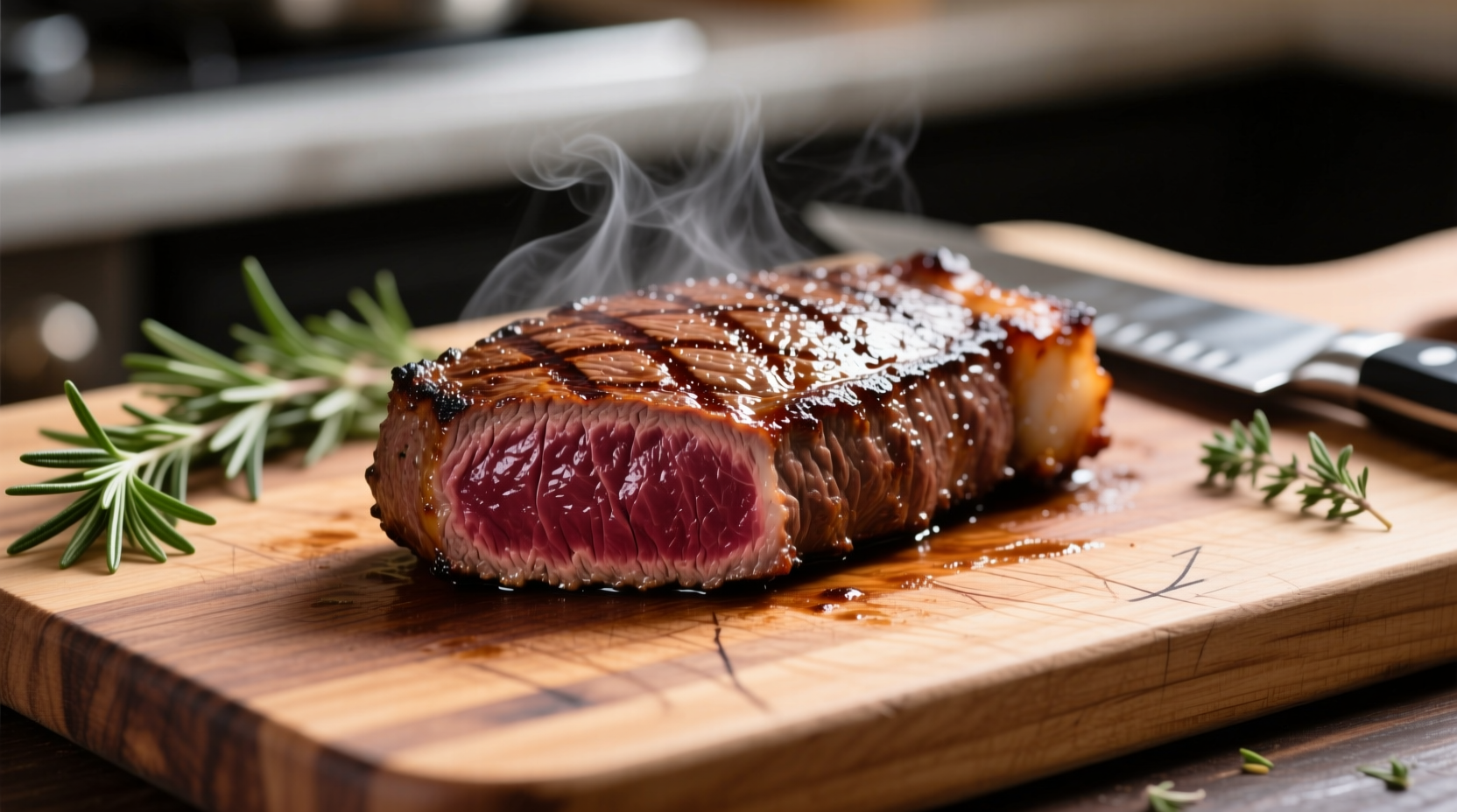 Perfectly seared small beef tenderloin on cutting board