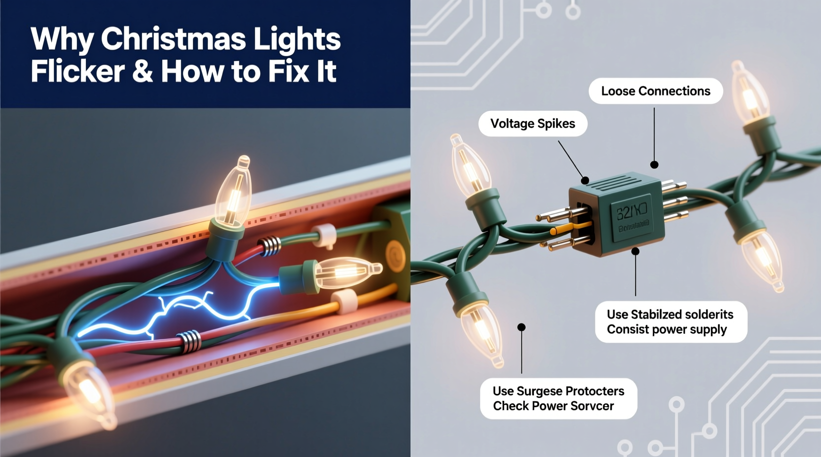 why do some christmas lights flicker randomly and how to stabilize them