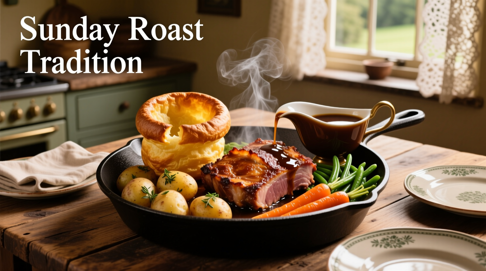 Traditional English roast dinner with Yorkshire pudding