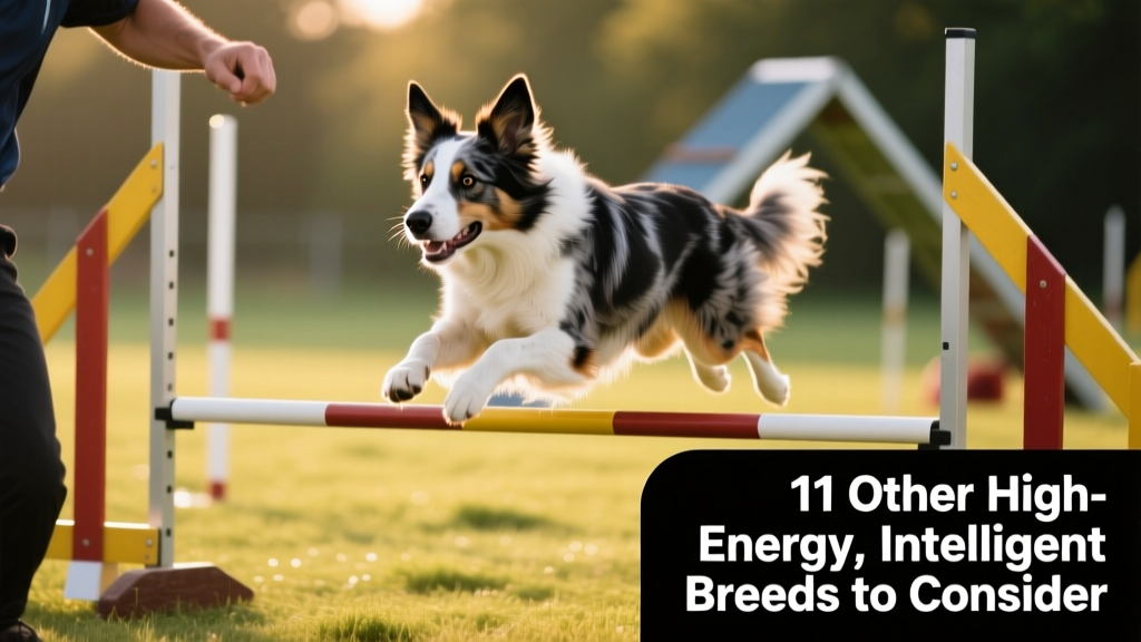Border Collie focused intently on a handler during agility training, highlighting its alert expression and athletic posture