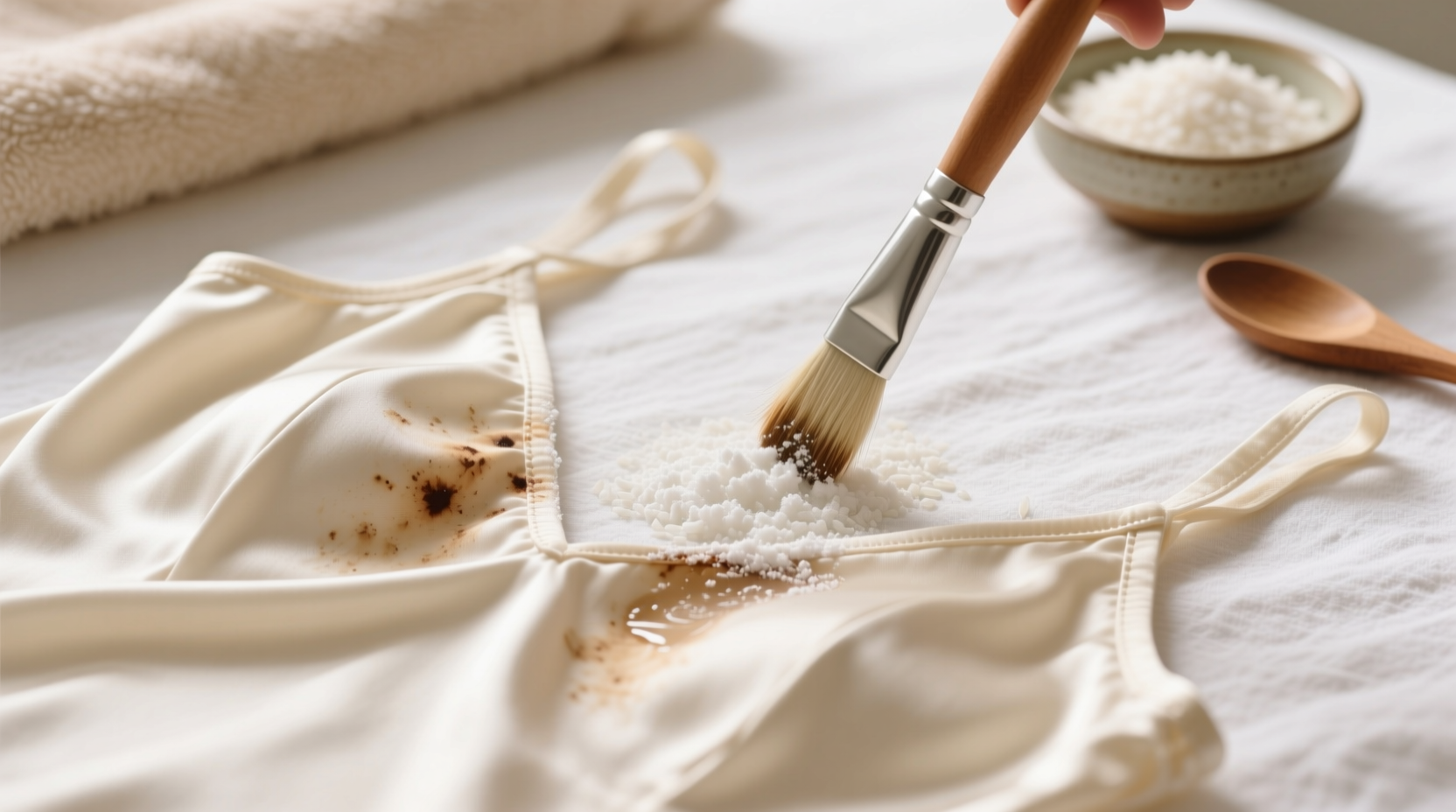 rice starch for foundation stains on silk