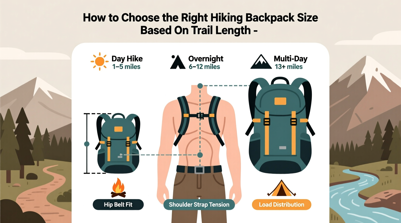 how to choose the right hiking backpack size based on trail length