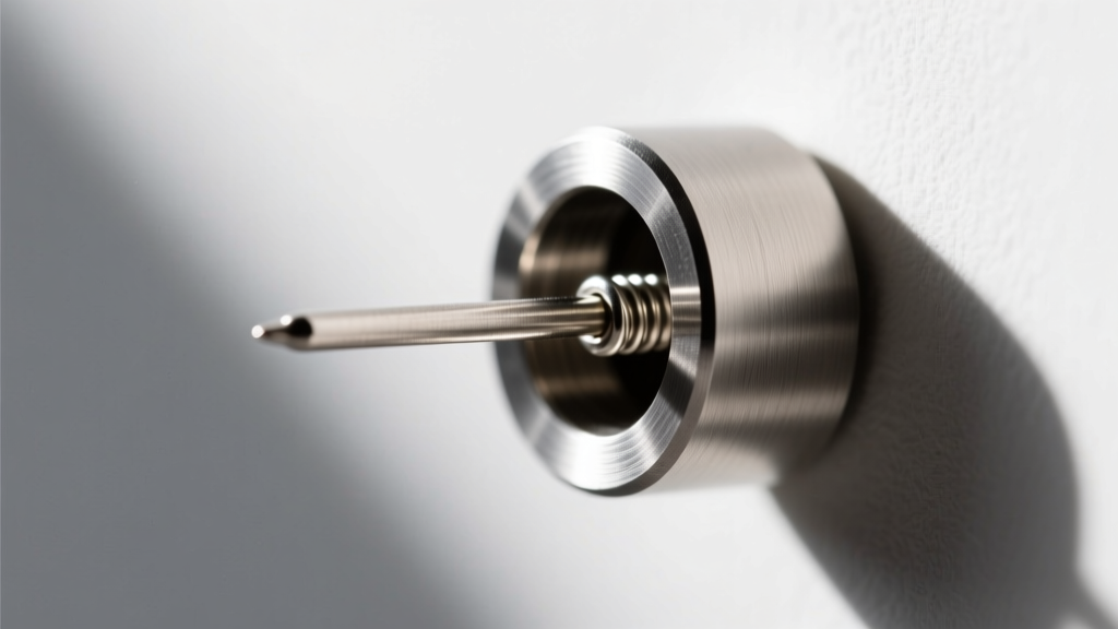 Close-up of threadless push-pin earring end inserted into hollow titanium shaft, clearly showing tension-fit bending mechanism.