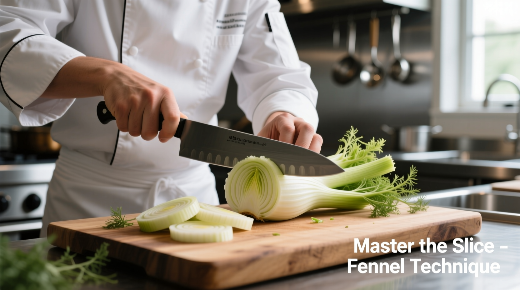 Chef demonstrating proper fennel slicing technique