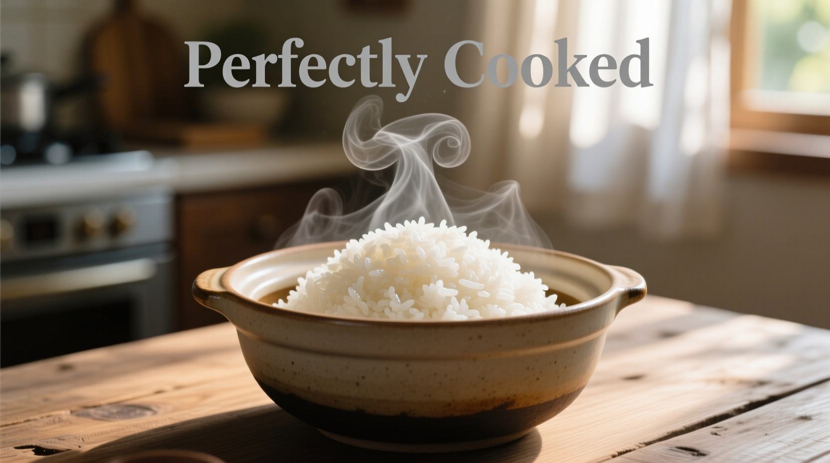 Perfectly cooked white rice in a pot with steam rising