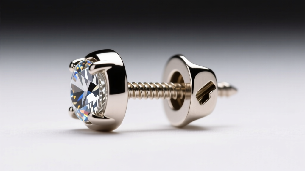 Diagram of a 16-gauge earring post with a secure screw-back mechanism designed to support heavy gemstone weight on earlobes
