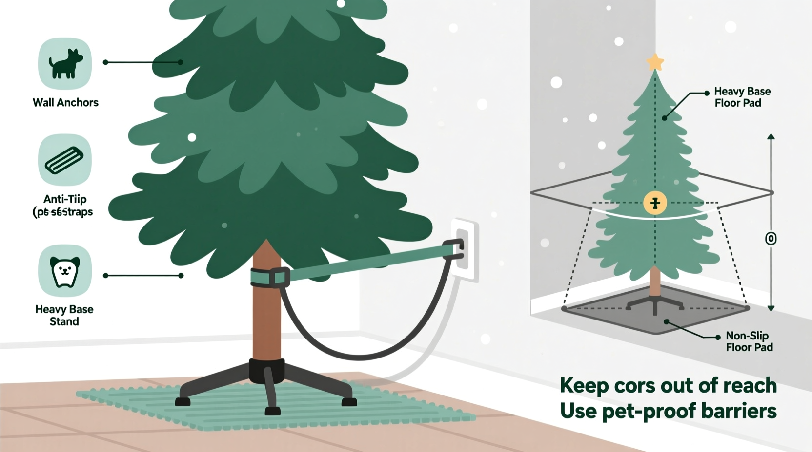 how to anchor tall christmas trees to prevent tipping with pets around