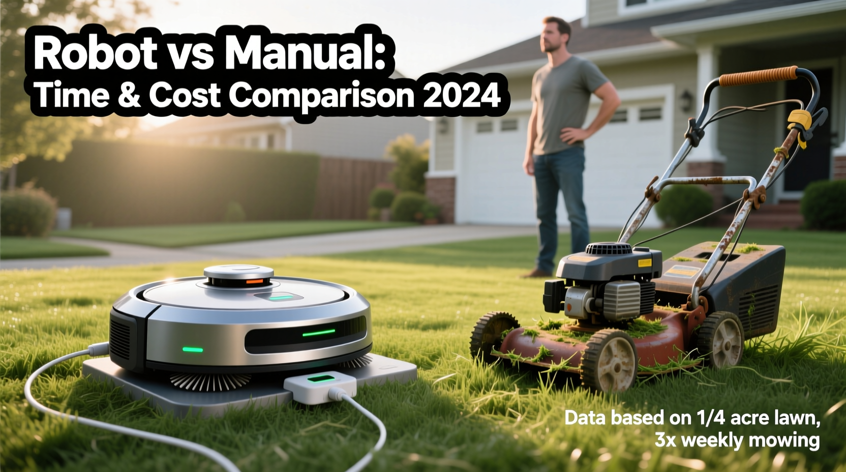 robot lawn mower vs manual push mower cost and time comparison