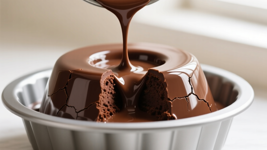 Close-up of platinum-cured silicone bakeware releasing a perfectly baked chocolate fondant without any sticking or residue on the mold walls