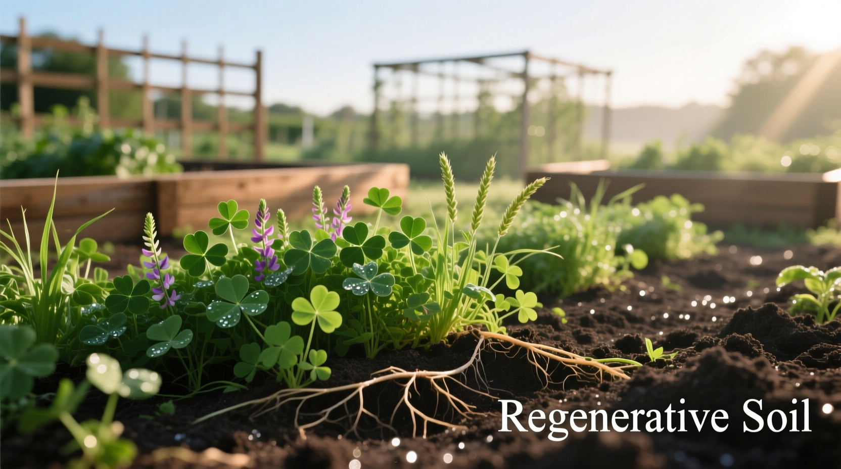 Cover crops growing in garden soil