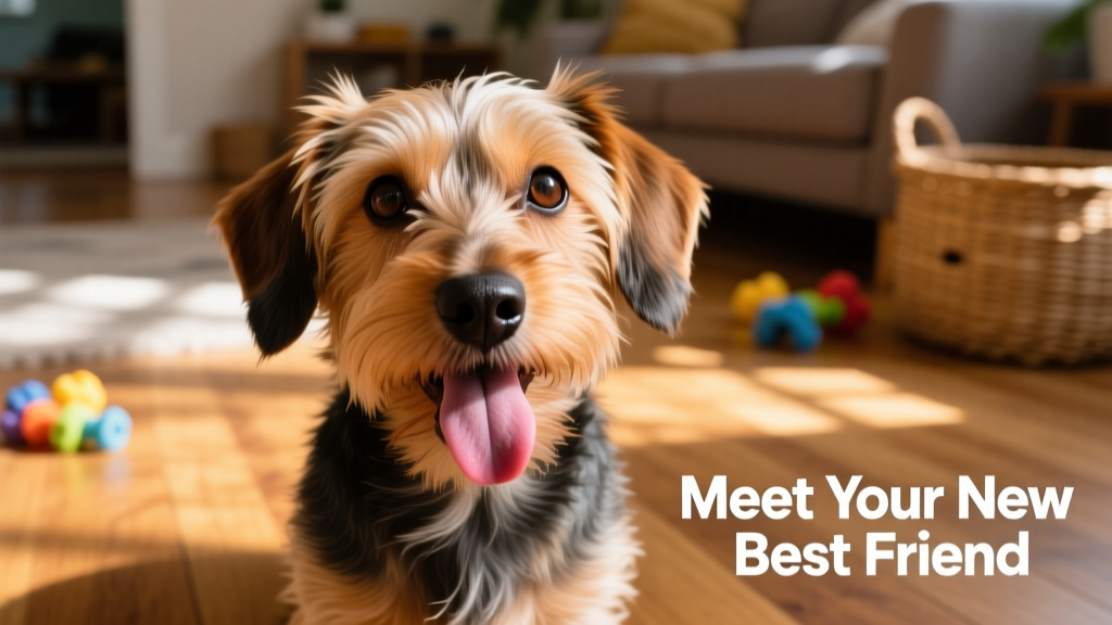 closeup of a dorkie with his tongue out