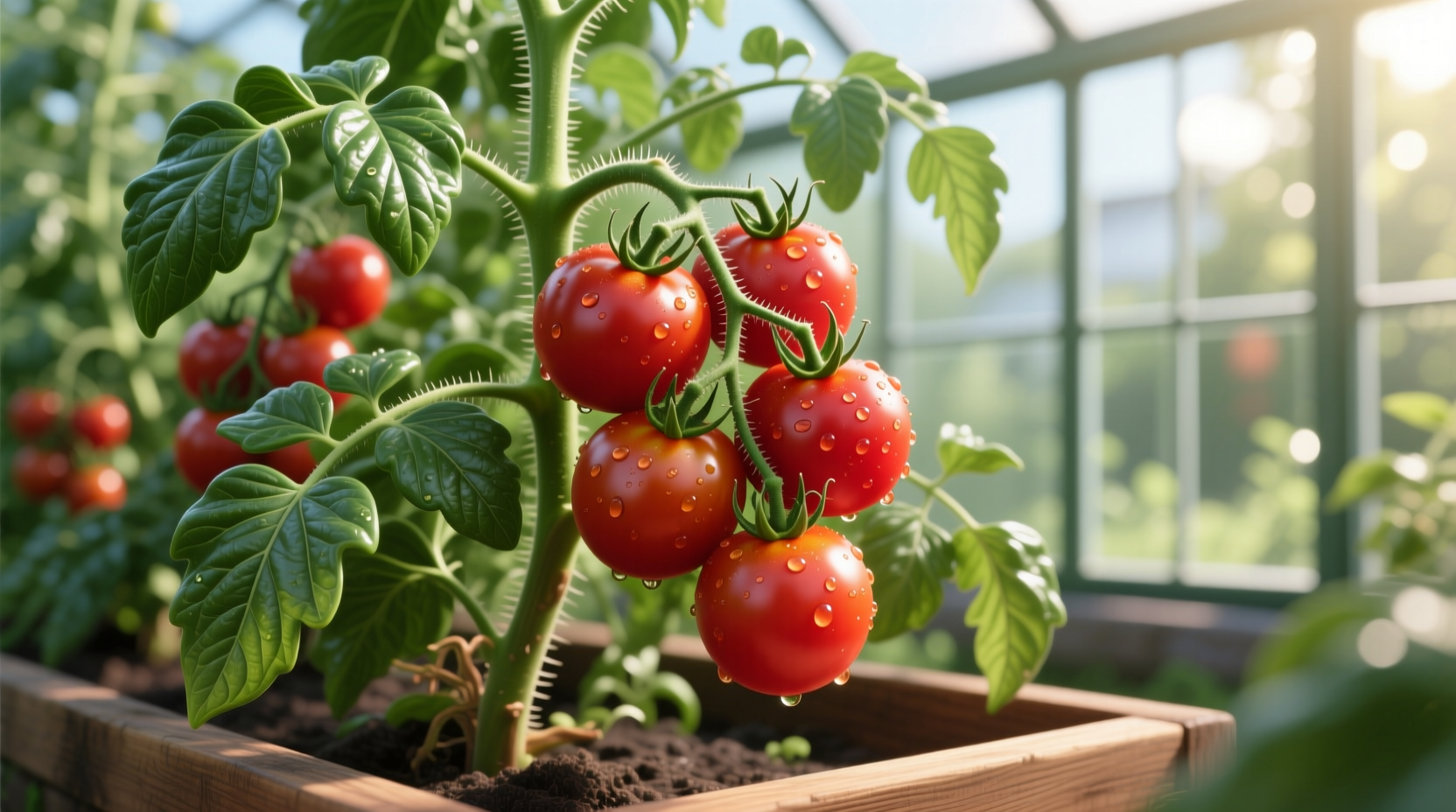 Healthy grape tomato plant with clusters of ripe fruit