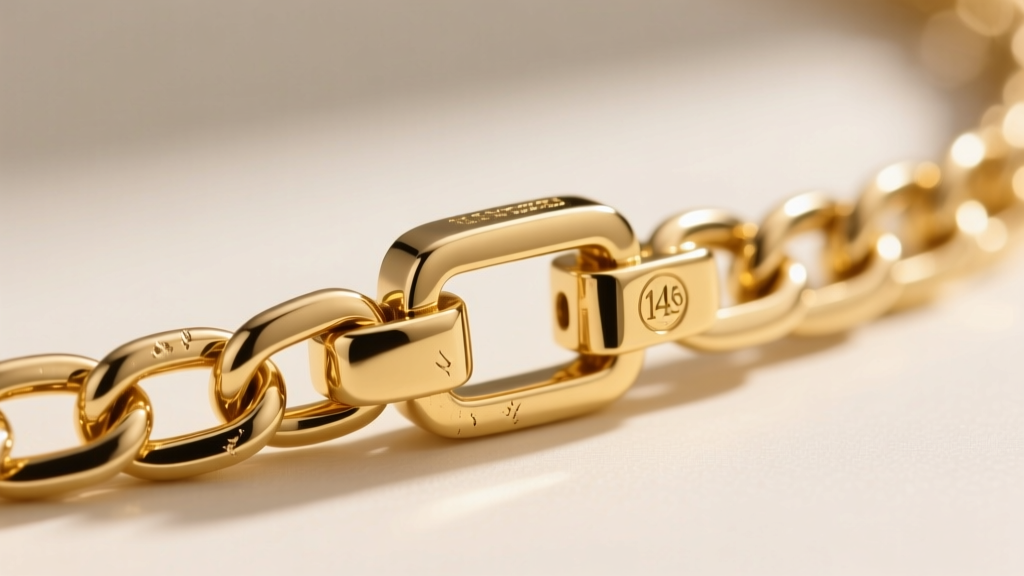 Macro shot of a 1.5mm 14k yellow gold box chain clasp and links, showing sturdy construction for heavy custom name pendants.