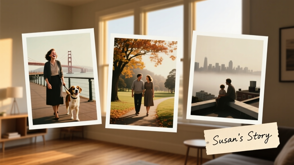 Three family photos with a dog