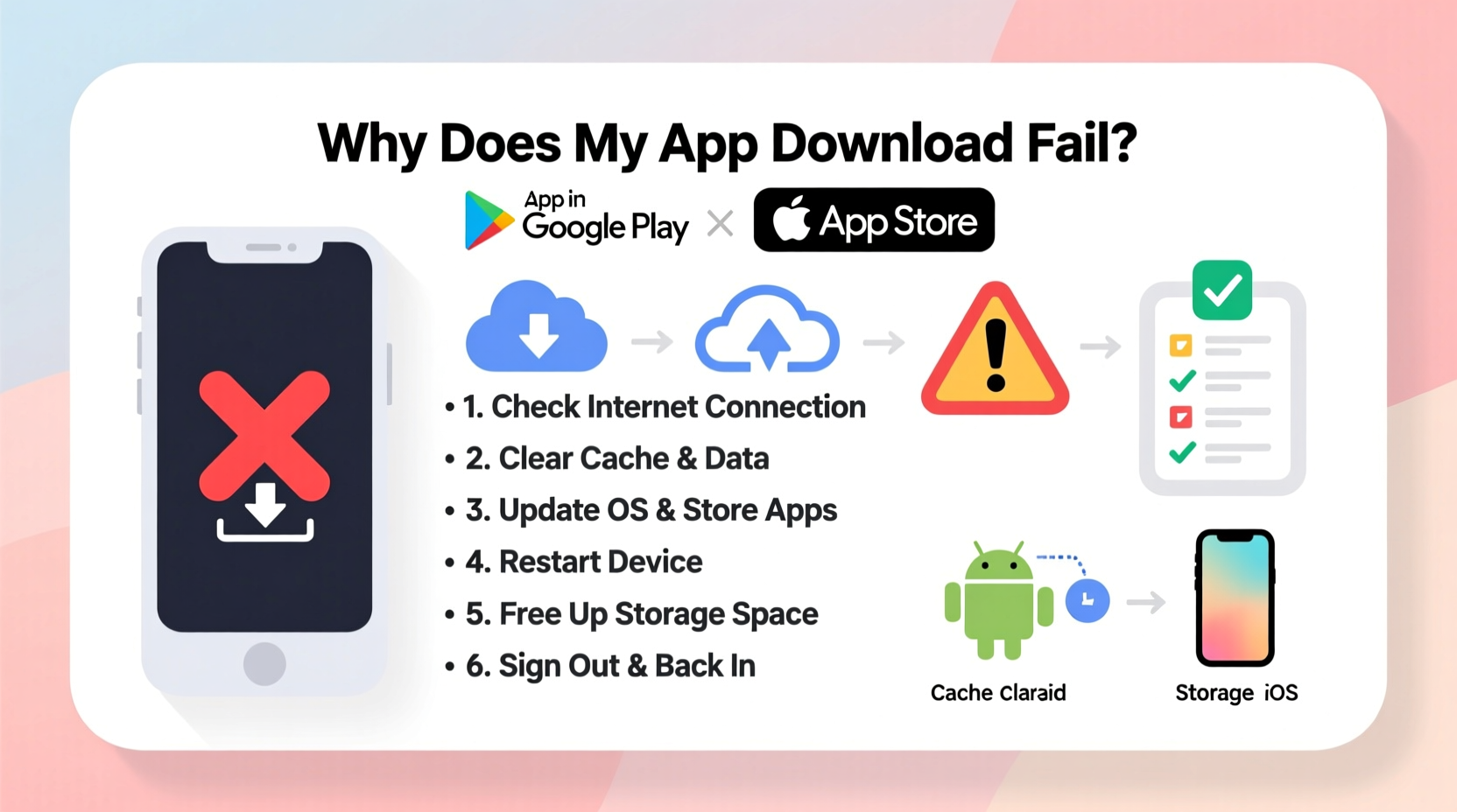 why does my app download fail repeatedly solving play store and app store errors