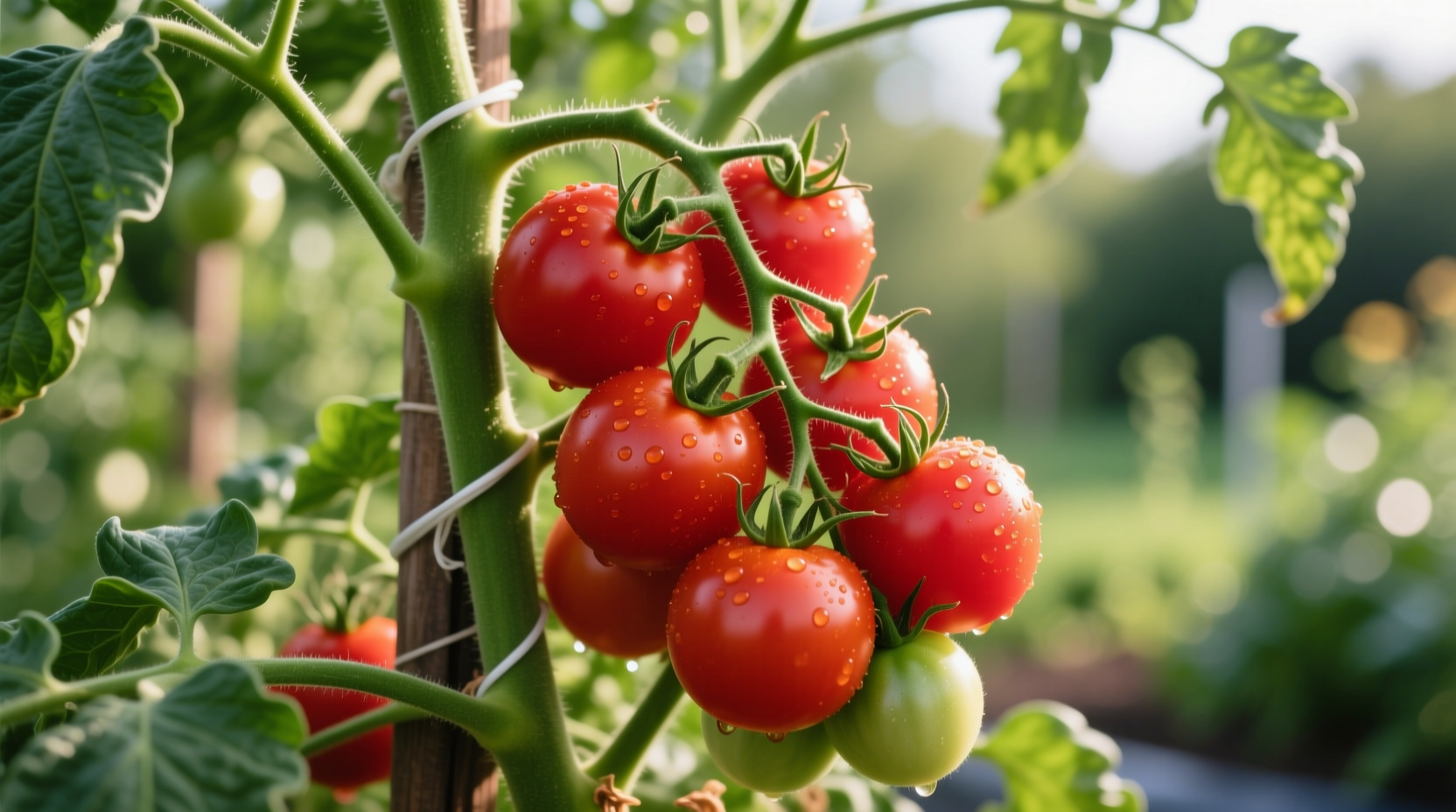 Tomato plant with ripe red fruits on vine