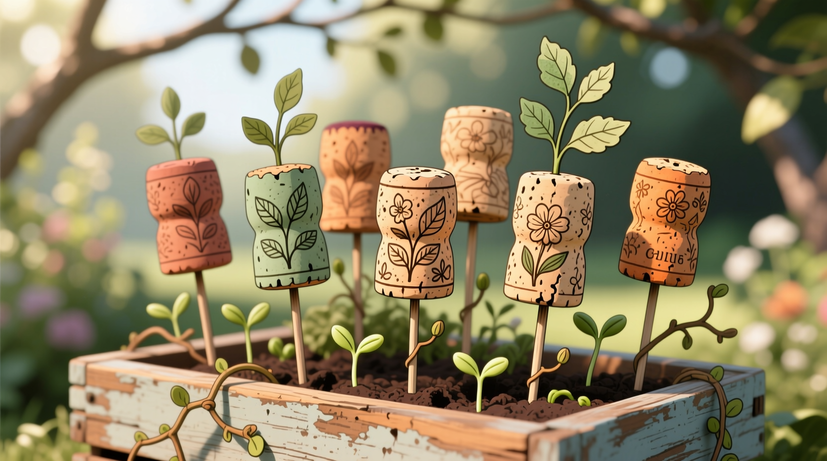 turn wine corks into plant markers