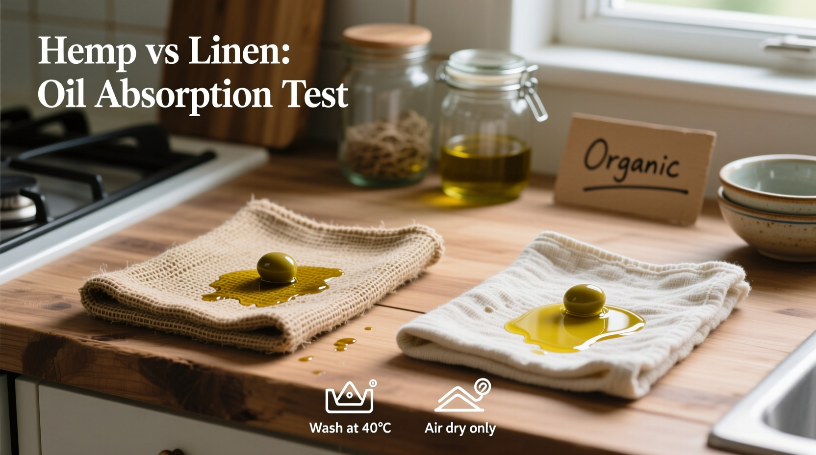 hemp vs organic linen towels oily spill absorption
