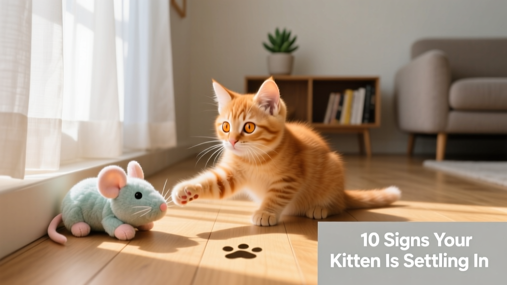 A curious kitten gently pawing at a soft toy in a sunlit corner of a quiet room