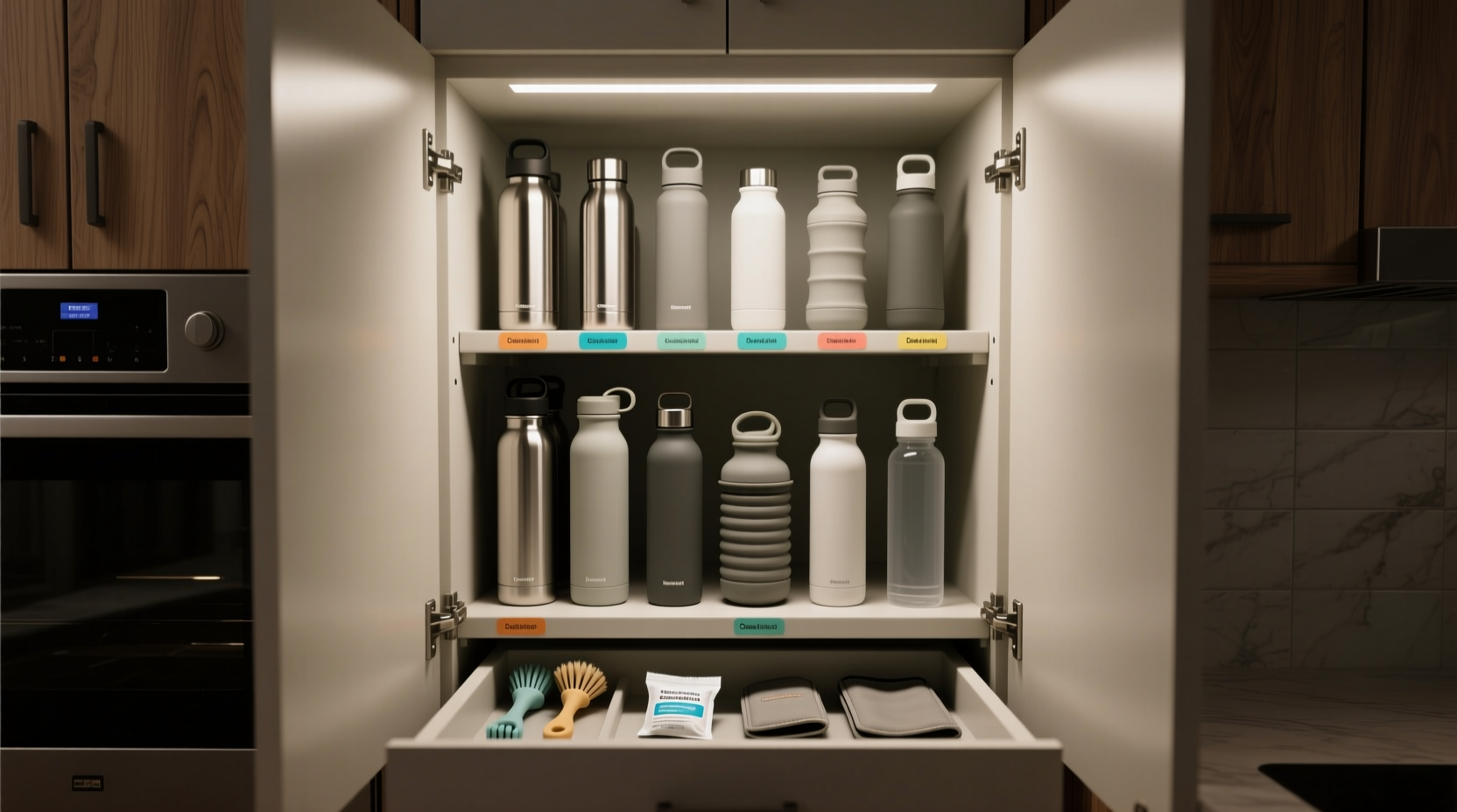 closet organization tips for insulated water bottles