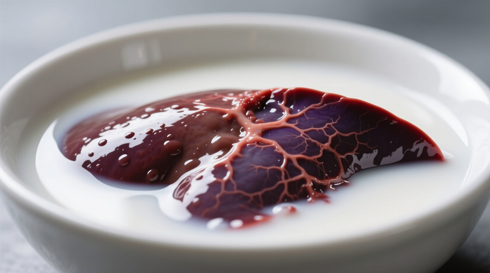 Fresh liver soaking in milk bowl