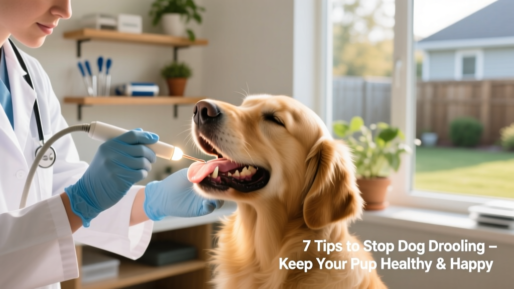 Veterinarian gently examining a dog’s mouth with a light and gloved hand