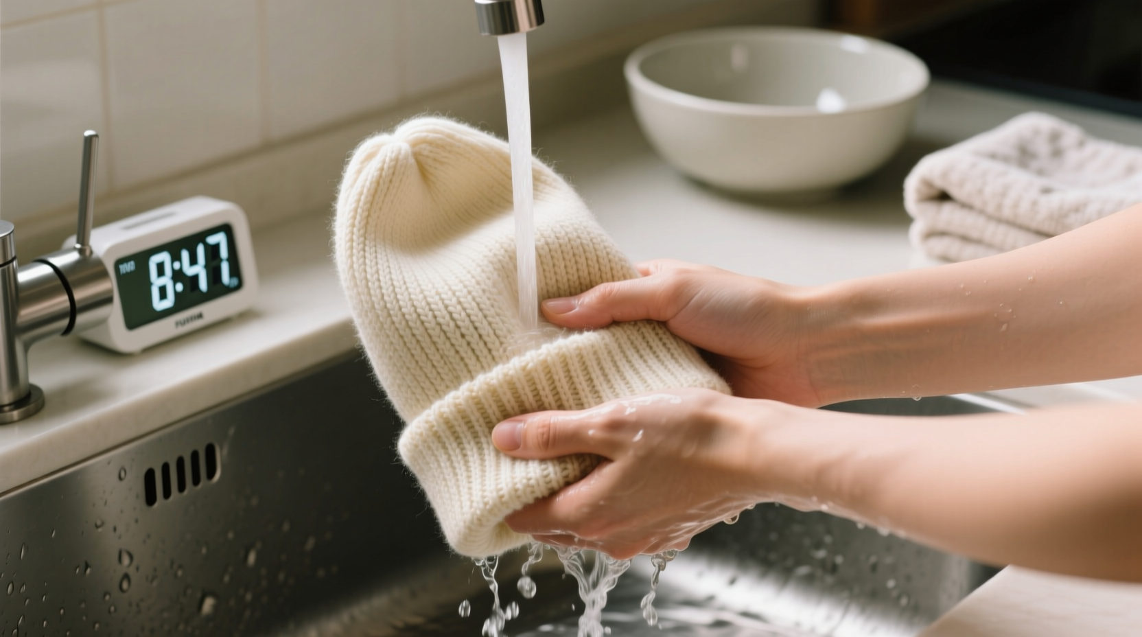 how to clean knit beanie brims without stretching