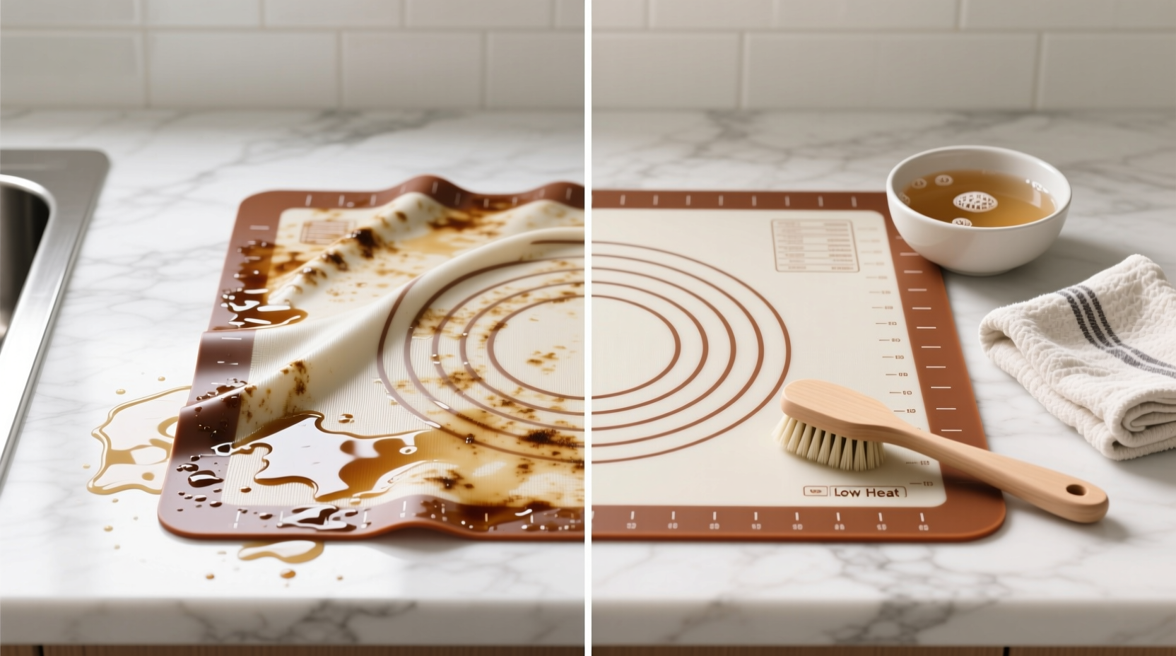 how to clean a silicone baking mat after oil exposure