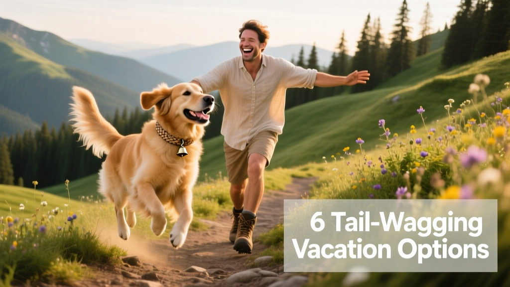 A happy dog and their owner enjoying a scenic outdoor vacation together
