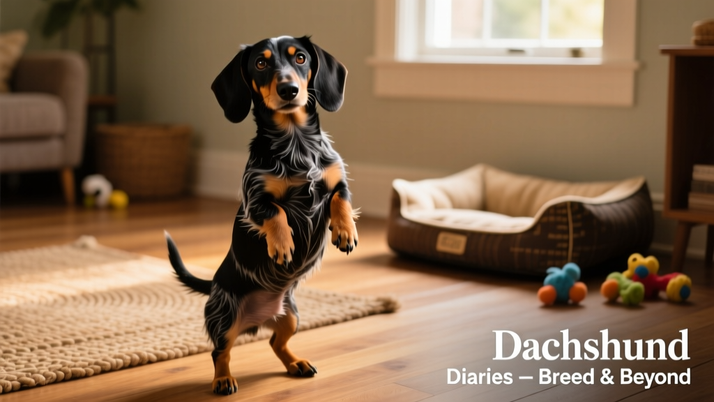 black-and-tan wirehair dachshund standing on two legs
