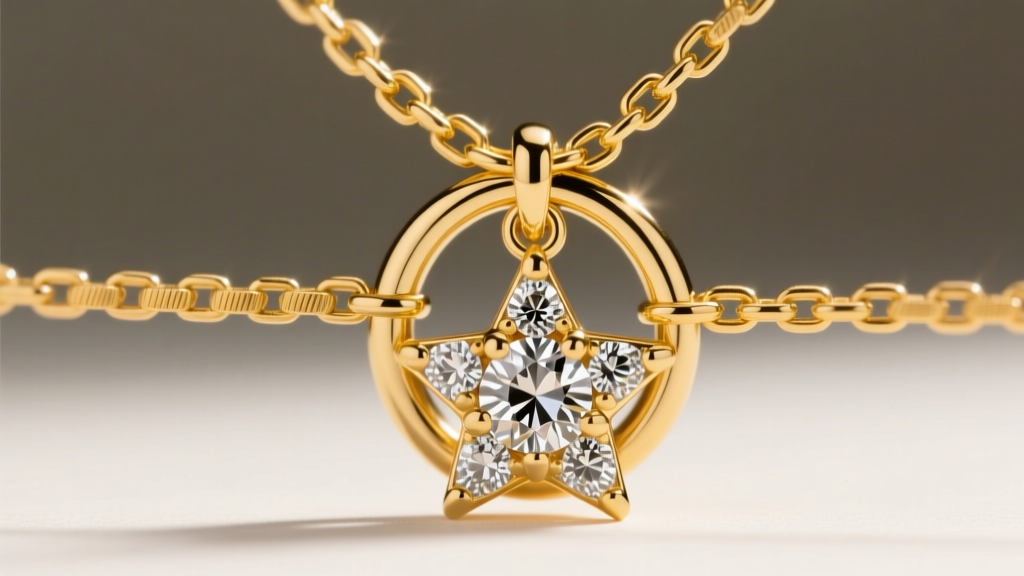 Macro shot of a 1.5mm yellow gold box chain passing through a reinforced 6mm soldered jump ring on a heavy diamond star pendant