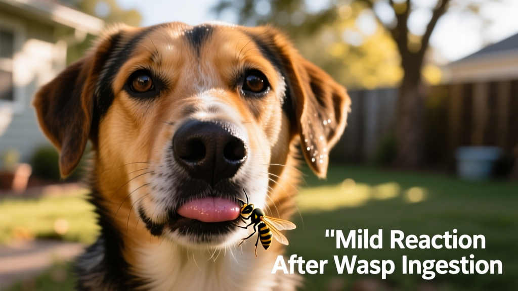 Close-up of a dog's mouth showing mild swelling on the lower lip—illustrating a typical mild reaction