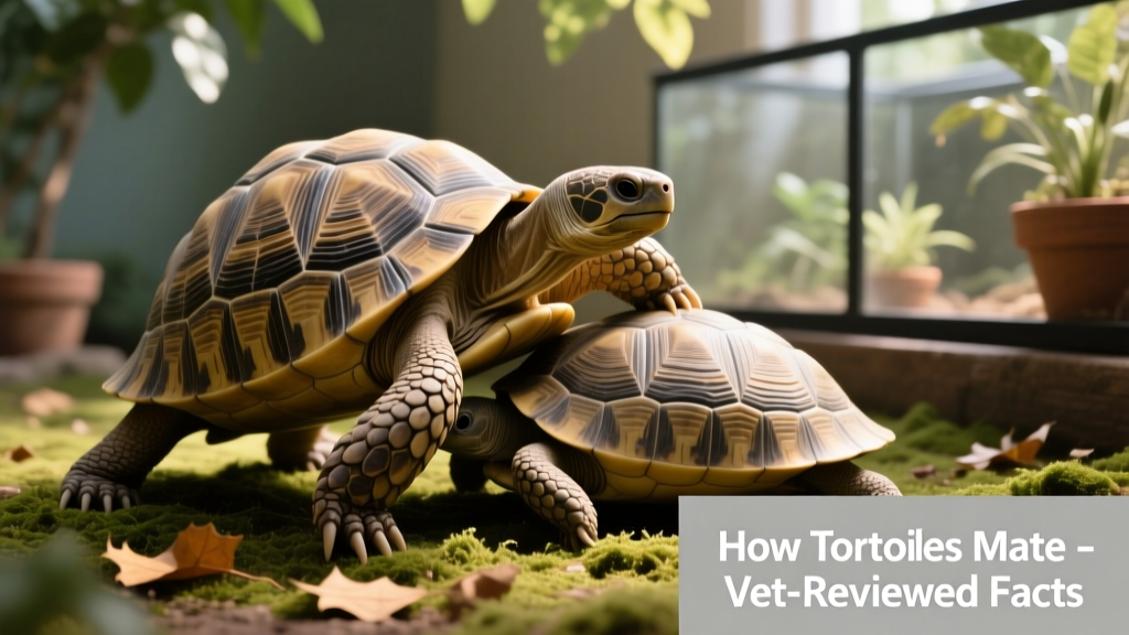 Side profile of a male tortoise mounting a female, showing characteristic leg placement and shell alignment