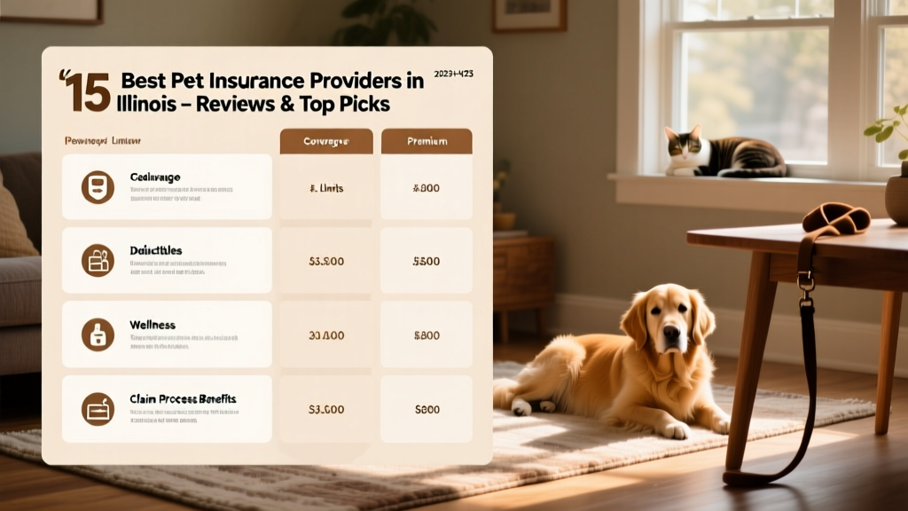 Side-by-side comparison chart showing key features of five top pet insurance plans