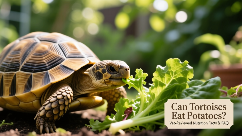 Close-up of a healthy tortoise grazing on leafy greens in natural sunlight