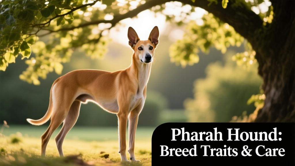 Pharaoh hound standing playfully under dappled tree branches, showcasing its sleek build and alert expression
