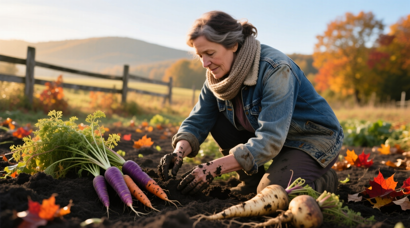martha harvesting fall root vegetables