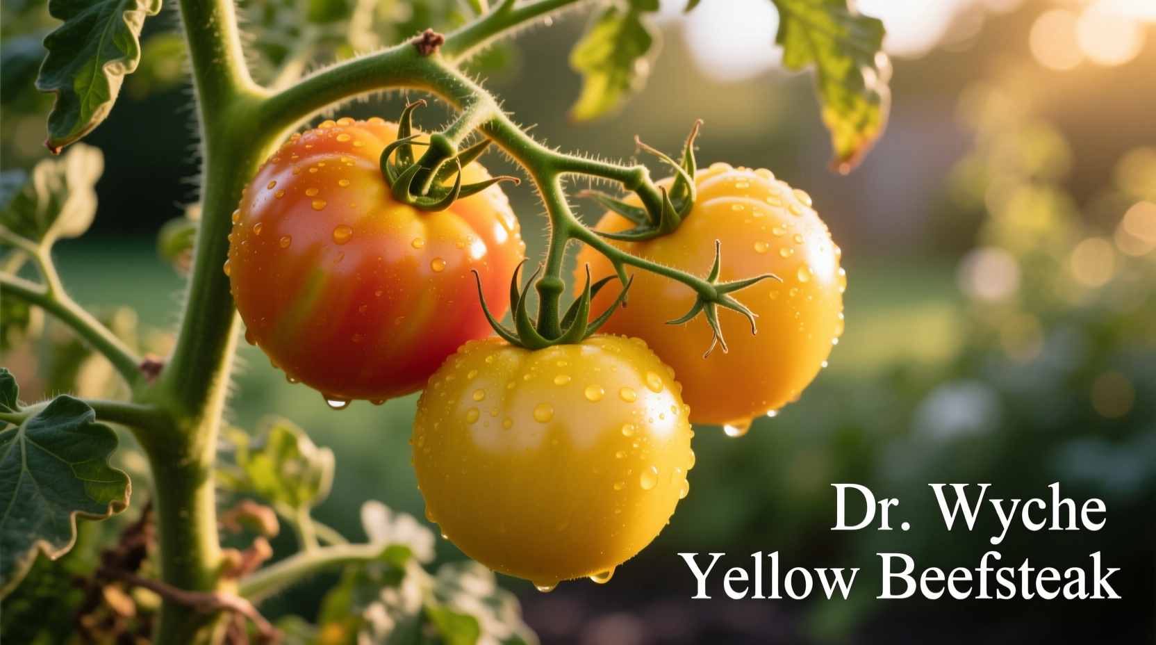 Ripe Dr. Wyche Yellow Beefsteak tomatoes on vine