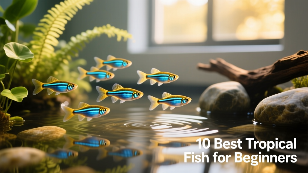 A group of zebra danios swimming actively near the surface of a clean, well-planted aquarium with gentle current