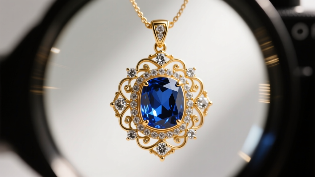 Jeweler loupe view of a heavy pendant