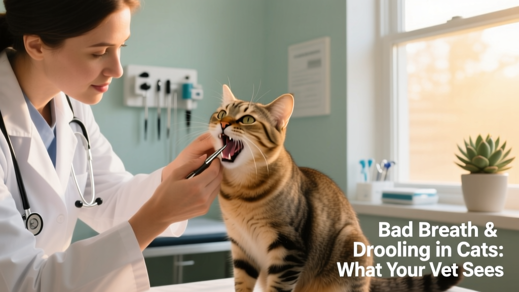 Veterinarian gently examining a cat's mouth during a routine check-up