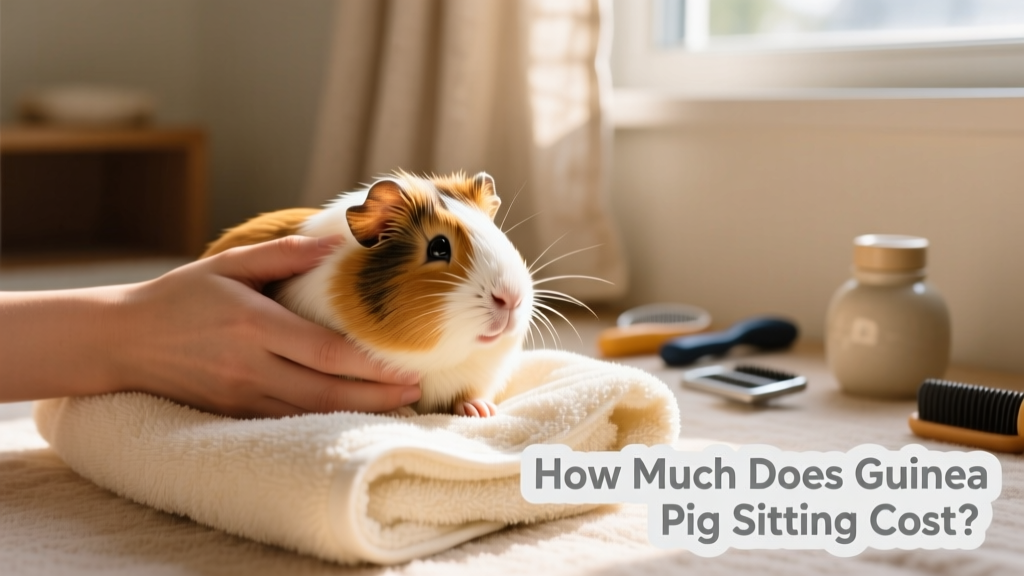 A guinea pig resting comfortably on a soft towel during gentle cuddle time