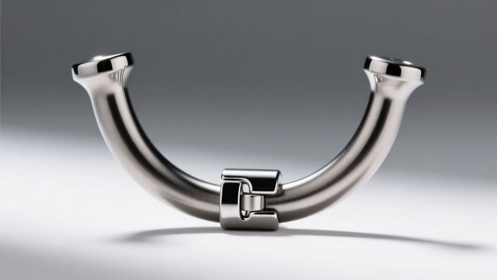Close-up macro shot of an ASTM F136 implant-grade titanium curved barbell with a detachable sterling silver belly drape clasp