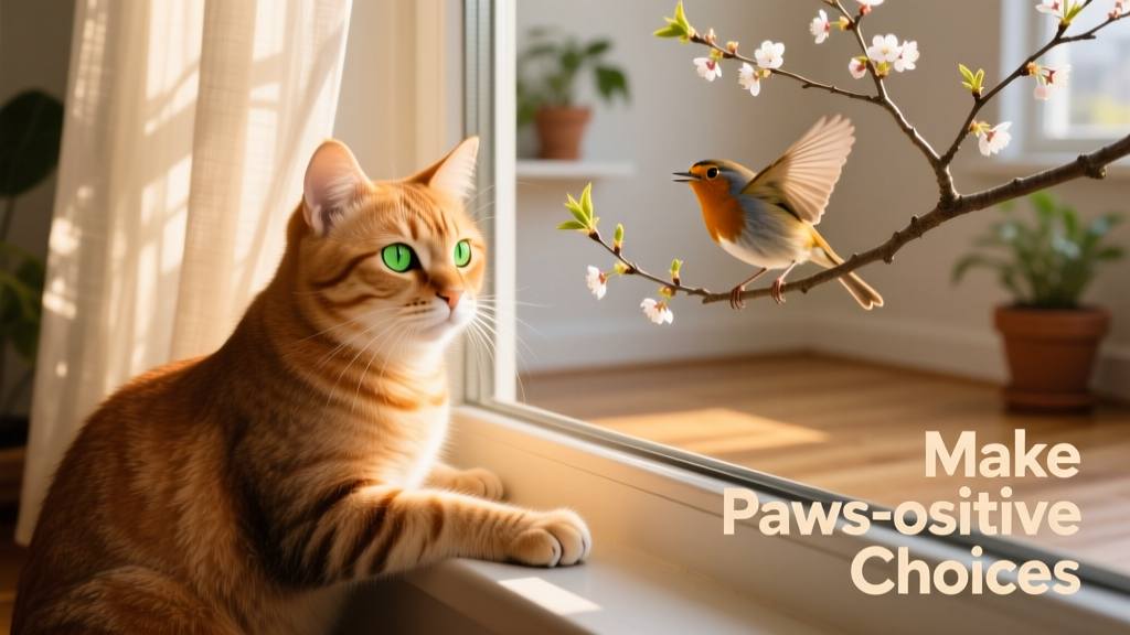 cat looking out the window at a robin