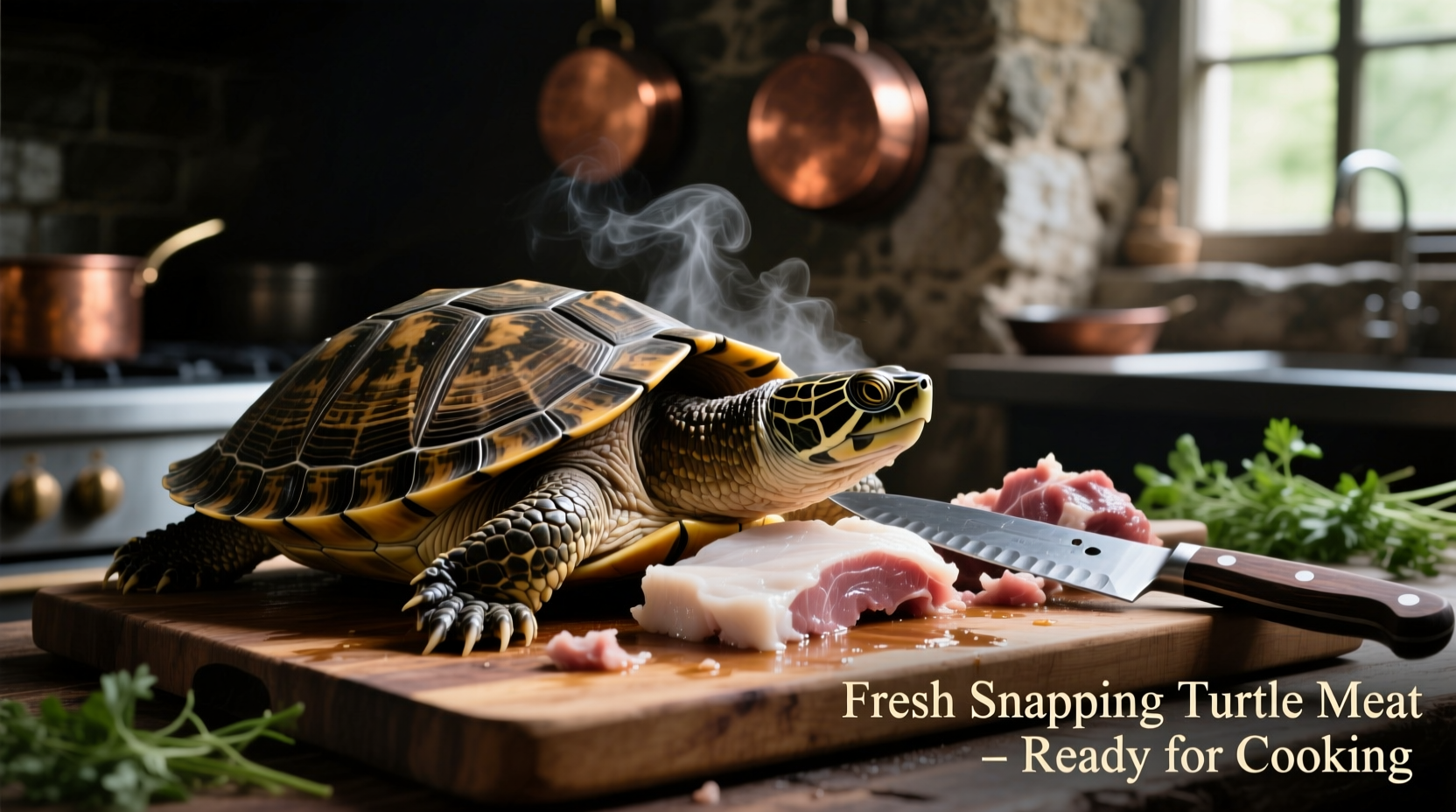 Fresh snapping turtle meat prepared for cooking