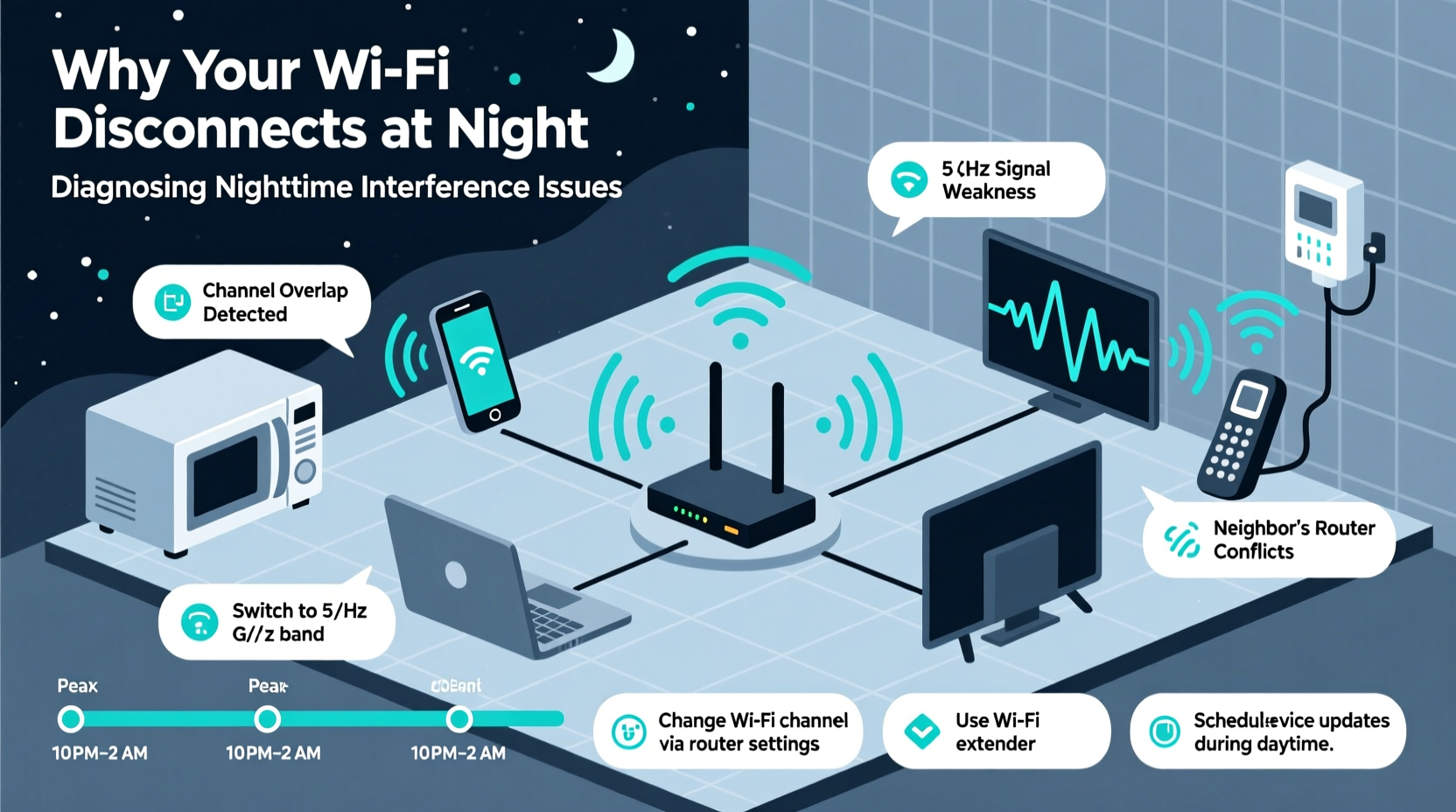 why does my wifi keep disconnecting only at night troubleshooting interference issues
