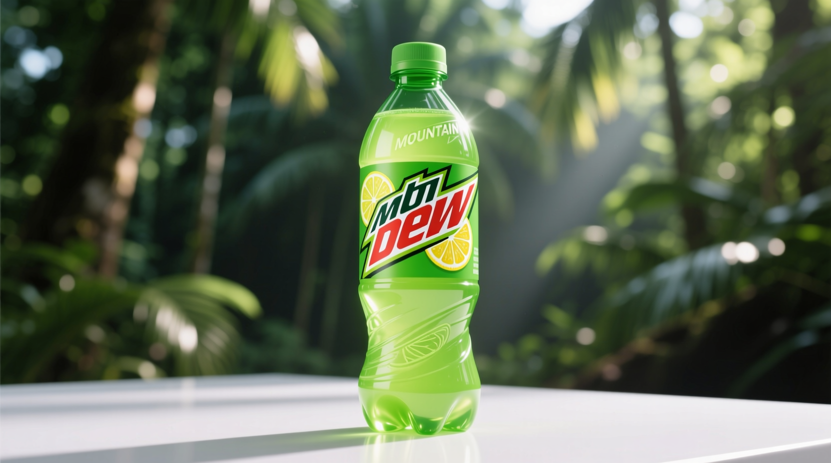 Mountain Dew bottle showing its distinctive green color and citrus flavor
