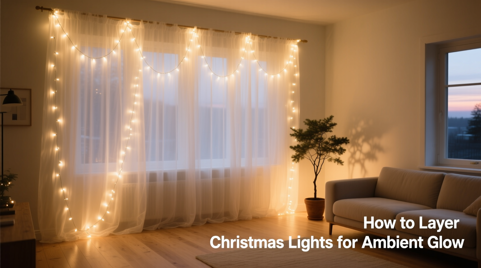 how to layer christmas lights under sheer curtains for soft ambient glow